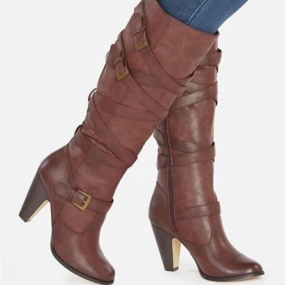 JustFab Eartha Corset Heeled Brown Boots Size 10 - Picture 1 of 11